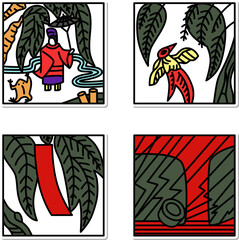 11月のステッカーシンプル正方形花札アイコンセット