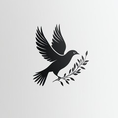 Obraz premium Silhouette of a dove carrying an olive branch.