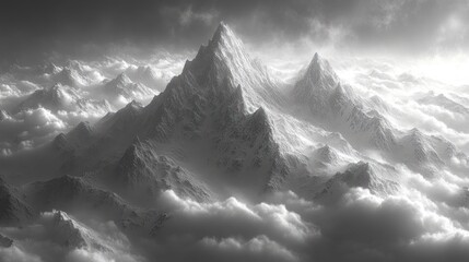 Obraz premium Majestic Monochrome Mountain Peaks Emerging from Clouds