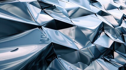 Abstract Metal Texture: Geometric Background. Shiny Chrome Facets, Steel and Polygonal Design