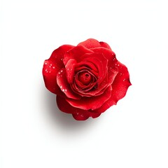 Naklejka premium A vibrant red rose with delicate petals, set against a minimalist white background, exuding elegance and natural beauty.