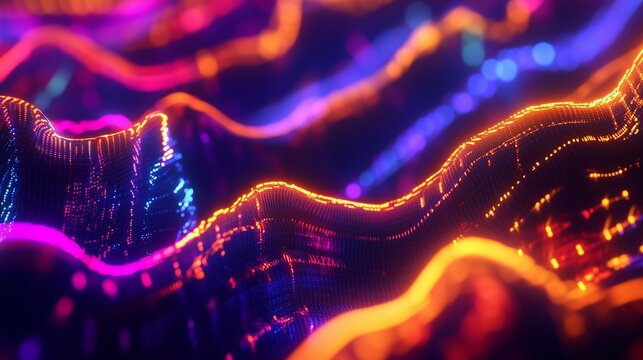 Abstract neon waves forming intricate patterns, glowing with vivid colors on a dark backdrop.