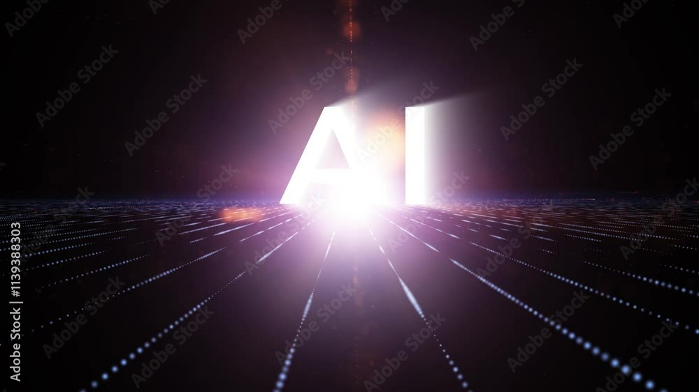 Sticker flickering digital cyberspace light with ai caption and lines animation.