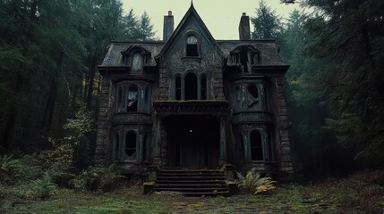 Obraz premium Abandoned Victorian House Deep Within a Dark Forest