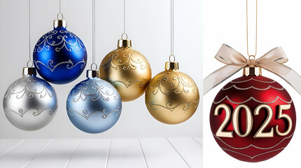 Obraz premium Elegant Christmas Ornaments and 2025 Holiday Bauble Decoration | Festive New Year Image