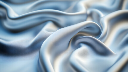 Obraz premium Elegant Draped Silk Fabric, Soft, Luxurious Texture, Glimmering Sheen, Smooth Surface, Subtle Waves, Light Blue Hues