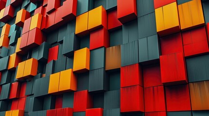 Fototapeta premium Abstract Cube Building: Geometric Architecture and Colorful Blocks