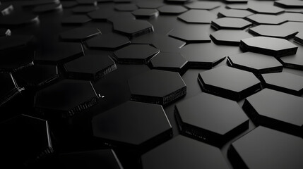 Fototapeta premium Network connection concept black background vector illustration. Futuristic hexagon perspective wide angle lanscape. Futuristic honeycomb concept. 3d landscape. Big data digital background
