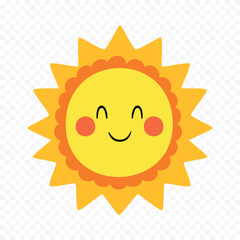 Hand draw cute sun illustration on white background