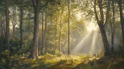 Obraz premium Sunlight Illuminating a Forest Clearing