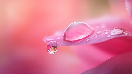 Water Droplet on Pink Petal with Blurred Background