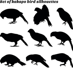 Set of kakapo bird silhouettes