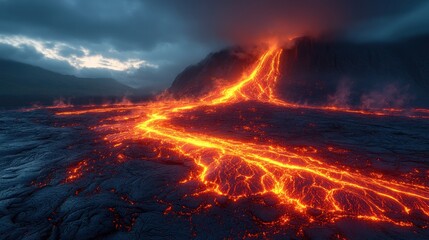 Fiery Volcanic Eruption: A Breathtaking Display of Nature's Raw Power