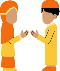 Obraz premium Two people shaking hands during the month of ramadan and eid Al fitr