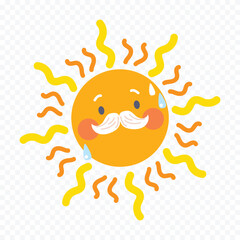 Hand draw cute sun illustration on white background