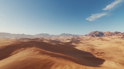 Naklejka premium A Serene Desert Landscape with Golden Dunes Stretching into the Horizon