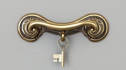 one Elegant brass door handle with keyhole, cut out. hyper realistic. 12K, HDR. super Hd Ultra for magazine.