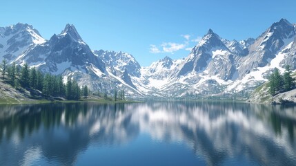 Fototapeta premium Serene Mountain Lake Reflection a Breathtaking Alpine Landscape