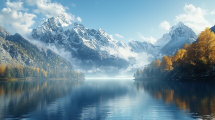 Fototapeta premium Serene Autumn Reflections Majestic Mountain Lake Vista