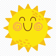 Hand draw cute sun illustration on white background