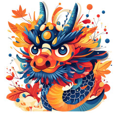 Obraz premium Chinese dragon in a flat style illustration, isolated on a white background, emphasizing bold lines and minimal detail. PNG