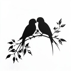 Lovebirds sitting on a branch isolated on white background
