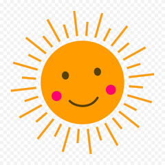 Hand draw cute sun illustration on white background