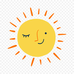 Hand draw cute sun illustration on white background