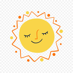 Hand draw cute sun illustration on white background