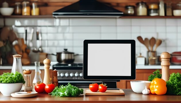 Cooking preparation overview modern kitchen recipe display culinary environment close-up view kitchen organization for home chefs