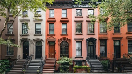 Fototapeta premium Colorful Townhouses Line A City Street
