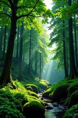 Obraz premium Tall boxwood trees rise above the forest floor, Kodori gorge, tree tops