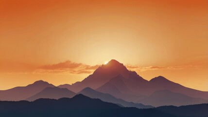  A majestic mountain range is bathed in the warm glow of sunset, and layers of fog give the scene depth and mystery.Abstract landscape background in warm orange hues