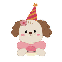 Cute dog with birthday cake illustration element drawing