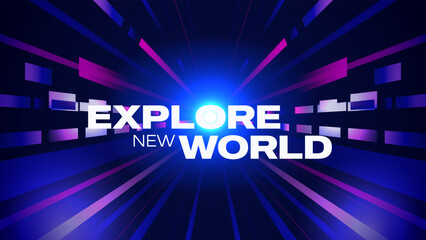 Explore a New World–Modern Geometric Background with Inspirational Quote, Perfect for Tech, Gaming, and Sci-Fi Themes–Ideal for Tech Events, Conferences, and Exhibitions – Vector Design