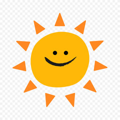 Hand draw cute sun illustration on white background