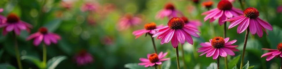 Obraz premium High-angle shot of Echinacea purpurea in a garden, nature, roots