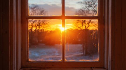 Golden Sunset View Through a Window
