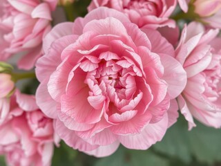Fototapeta premium Delicate pink and white ranunculus blossoms, close-up view, illustration,wedding,spring