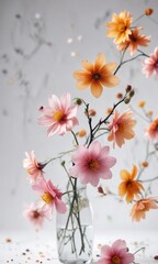 Delicate petals drop off wilted flowers on white background, natural degradation, wilting