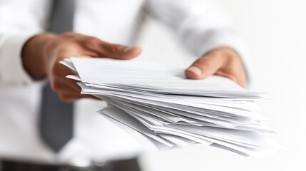 Businessman Offering Stack of Documents