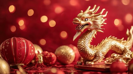 Fototapeta premium Chinese new year 2025 concept,Red snake flat lay top view, Happy Chinese new year with Red envelope and gold ingot,blessing, wealth on red background with copy space for your text.