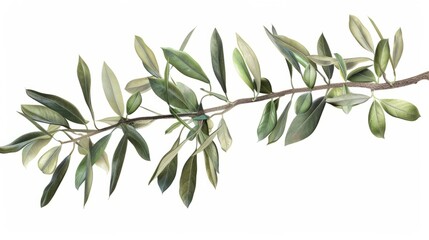 Fresh olive branch leaves isolated on white background close up