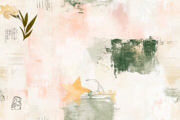 Fototapeta premium A mix of torn paper textures and brushstrokes in earthy colors, with hand-drawn spirals, squiggles