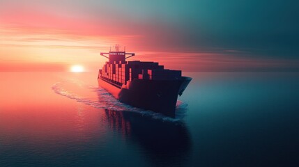 An elegant vector icon of a cargo vessel at sea, with neatly stacked containers, designed for shipping and expedition themes