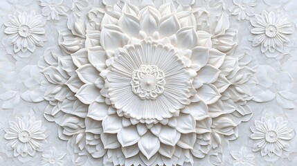 Intricate White Floral Bas Relief Wall Decor Design