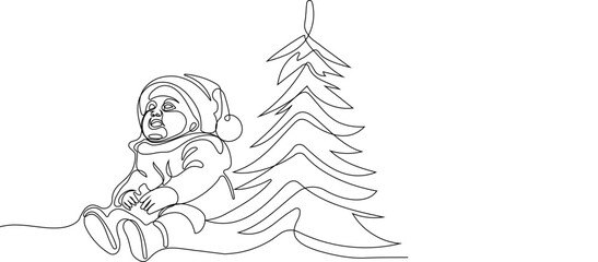 One continuous line drawing Santa Claus on reindeer and sled. concept for Christmas and New Year. vector illustration. Vector illustration