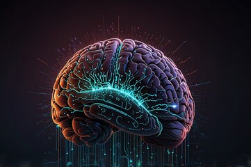 Fototapeta premium Concept Of AI Technology Visualized As A Glowing Brain With Circuit Patterns And A Futuristic Background