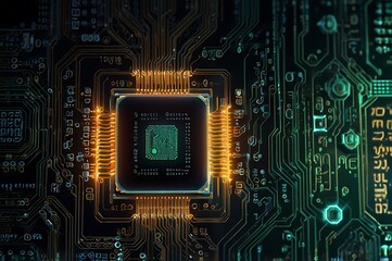 Conceptual Computer Chip Processing Encrypted Data, Glowing With Secure Symbols