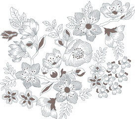 Softly outlined blossoms, a delicate dance of line and form, Exquisite embroidery, a celebration of floral motifs-3